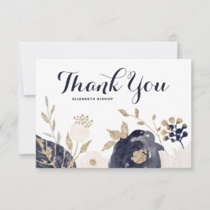 Carte De Remerciements Accents de flacons d'or de la marine et des fleurs