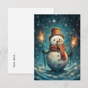 Carte De Remerciements Adorable aquarelle traditionnelle bonhomme de neig