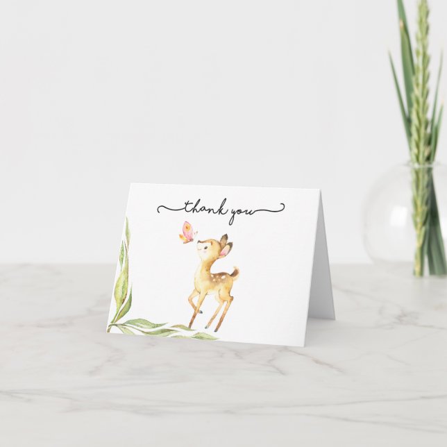 Carte De Remerciements Adorable Cerf De Bébé Avec Baby shower Papillon (Devant)