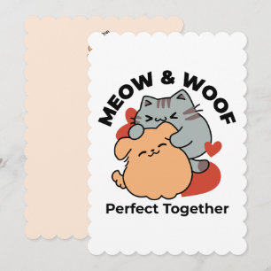 Carte De Remerciements Adorable chat et chien Hug - Meow & Woof Design