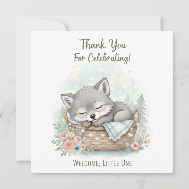 Carte De Remerciements Adorable, fluffy baby wolf  Baby Shower  (Devant)