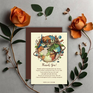 Carte De Remerciements Adventure Attend le Baby shower Vintage Globe