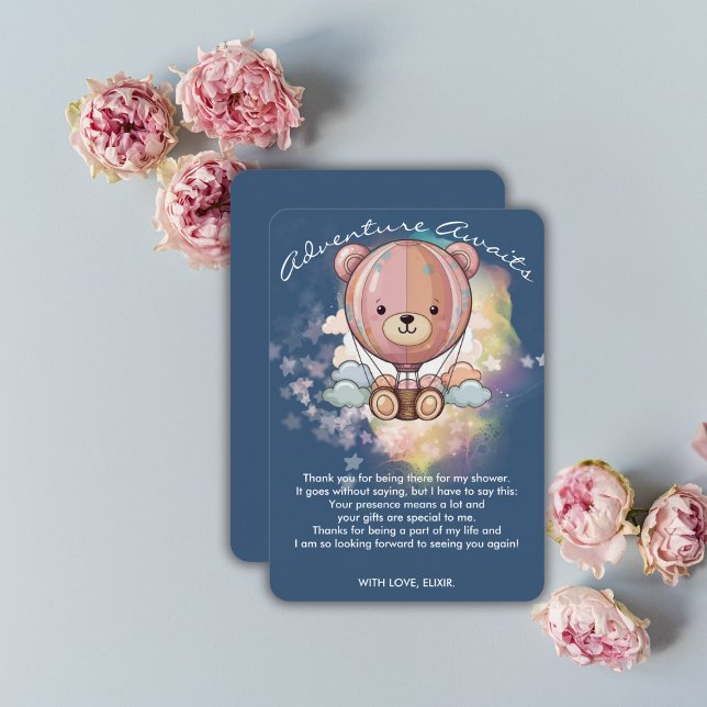 Carte De Remerciements Adventure Await Bear Hot Air Balloon Baby shower (Créateur téléchargé)