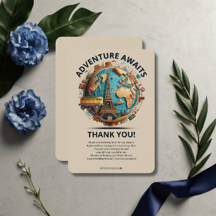 Carte De Remerciements Adventure Await Modern Globe Baby shower