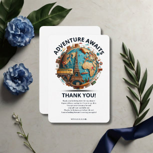 Carte De Remerciements Adventure Await Modern Globe Baby shower
