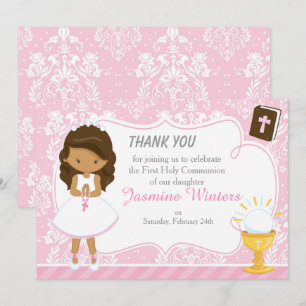 Carte De Remerciements Afro-Américaine Première Communion Damask