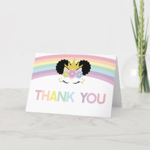 Carte De Remerciements Afro Puff Unicorn et Rainbows Gold Parties scintil