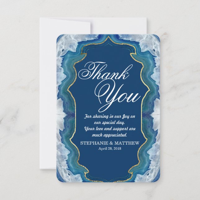 Carte De Remerciements Agate Elegant Pretty Blue Geode Motif Turquoise (Devant)