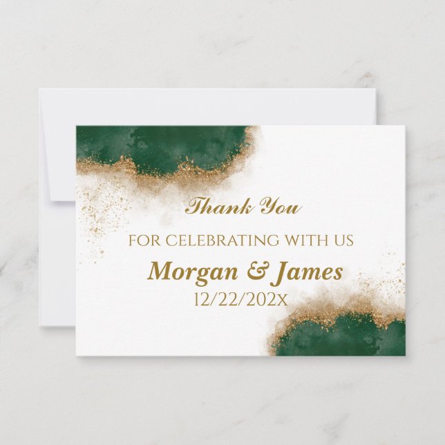 Carte de remerciements Agate Green & Gold Mariage (Devant)