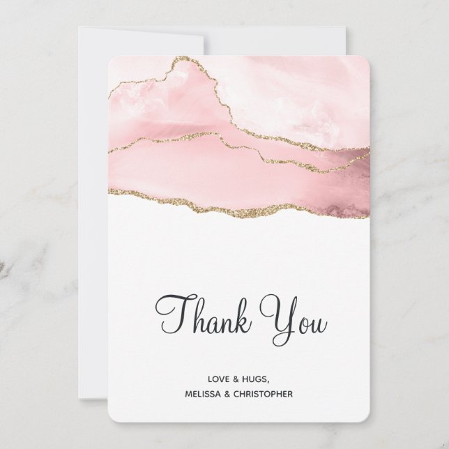 Carte De Remerciements Agate rose vierge avec ruban doré mariage élégant (Devant)