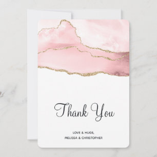 Carte De Remerciements Agate rose vierge avec ruban doré mariage élégant