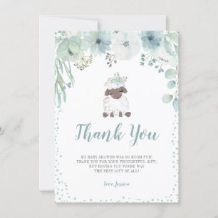 Carte De Remerciements Agneau floral vert Baby shower neutre genre