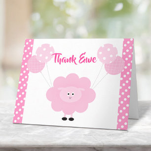 Carte De Remerciements Agneau rose Ballons fille Baby shower mignonne suc