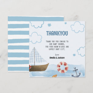 Carte De Remerciements Ahoy c'est un baby shower de voilier bleu garçon