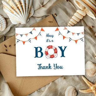 Carte De Remerciements Ahoy C'est un garçon Baby shower nautique