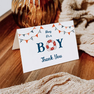 Carte De Remerciements Ahoy C'est un garçon Baby shower nautique