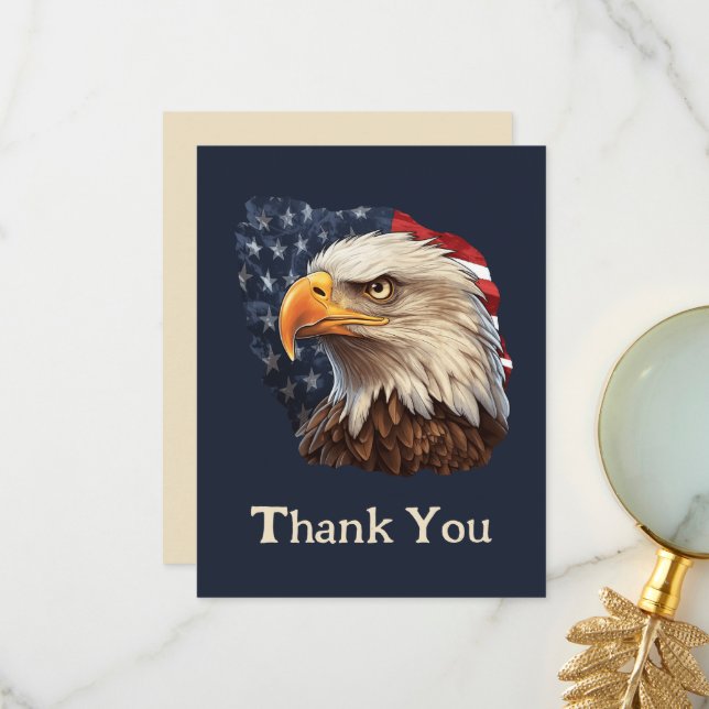 Carte De Remerciements Aigle à drapeau américain (Devant/Arrière en situation)