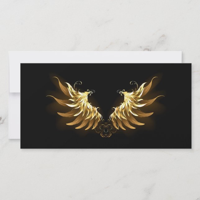 Carte De Remerciements Ailes d'Ange d'or sur arrière - plan noir (Devant)