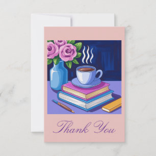 Carte De Remerciements Aime lire des livres et café
