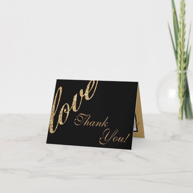 Carte De Remerciements Aimer Parties scintillant à huile dorée pliée Cart (Devant)