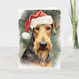 Carte De Remerciements Airedale Chien Noël Père Noël Paws Festival
