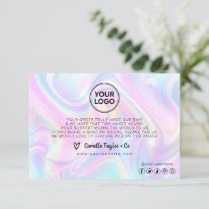 Carte De Remerciements Ajouter Personnalisé Votre Logo Entreprise Holo Ca