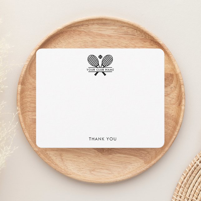 Carte De Remerciements Ajouter Votre Nom De Club De Tennis Bureau D'Entra (Lawn Tennis Rackets Motif Country Club Thank You Notecard Black Logo)