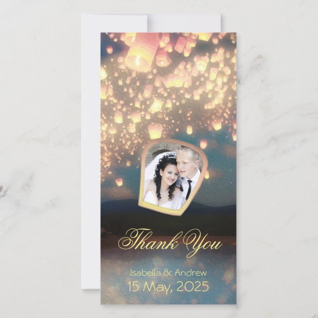 Carte De Remerciements Ajoutez vos lanternes de souhait d'amour de photo (Devant)
