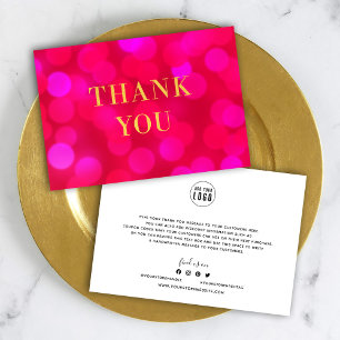 Carte De Remerciements Ajoutez Votre Logo Bokeh Lights Rose Faux Gold