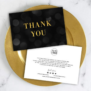 Carte De Remerciements Ajoutez votre logo Dark Bokeh Lights Faux Gold