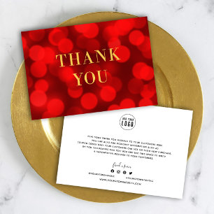Carte De Remerciements Ajoutez votre logo Lumières Bokeh Rouge Rubis Faux