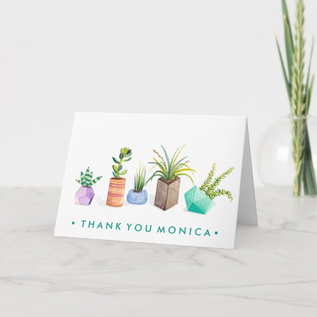 Carte De Remerciements Ajoutez votre nom | Pot de succulents (Devant)