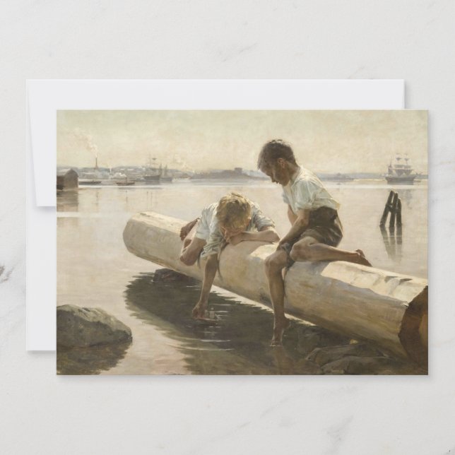 Carte De Remerciements Albert Edelfelt - Deux garçons sur un rondin (Devant)