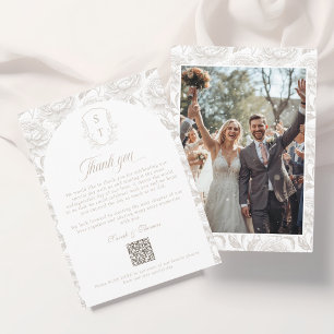 Carte De Remerciements Album de photos avec monogramme de crête en taupe
