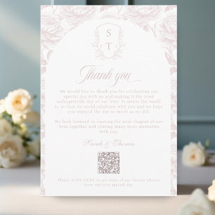 Carte De Remerciements Album photo code QR rose blush Monogram Crest