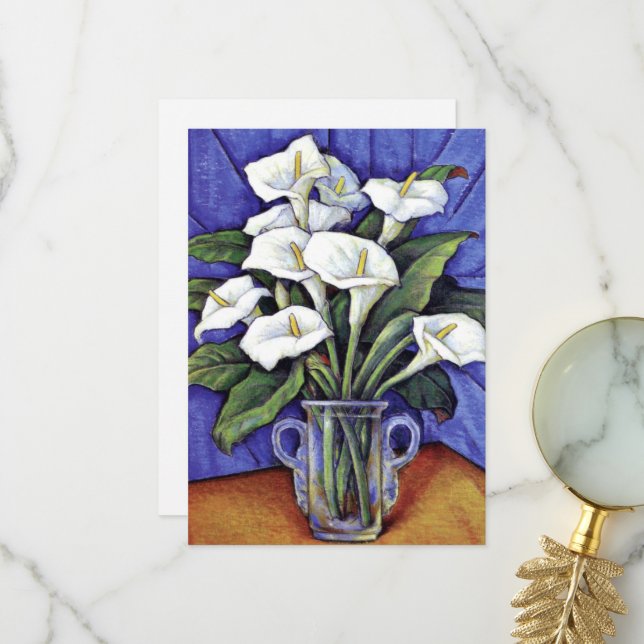 Carte De Remerciements Alcatraces, peinture florale d'art (Devant/Arrière en situation)