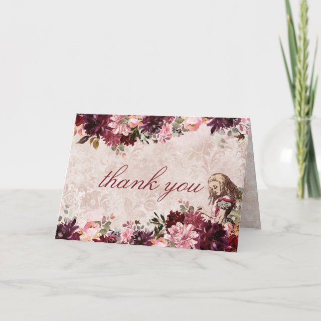 Carte De Remerciements Alice au pays des merveilles Élégant mariage vinta (Devant)