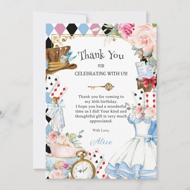 Carte De Remerciements Alice au pays des merveilles Fête d'anniversaire t (Devant)