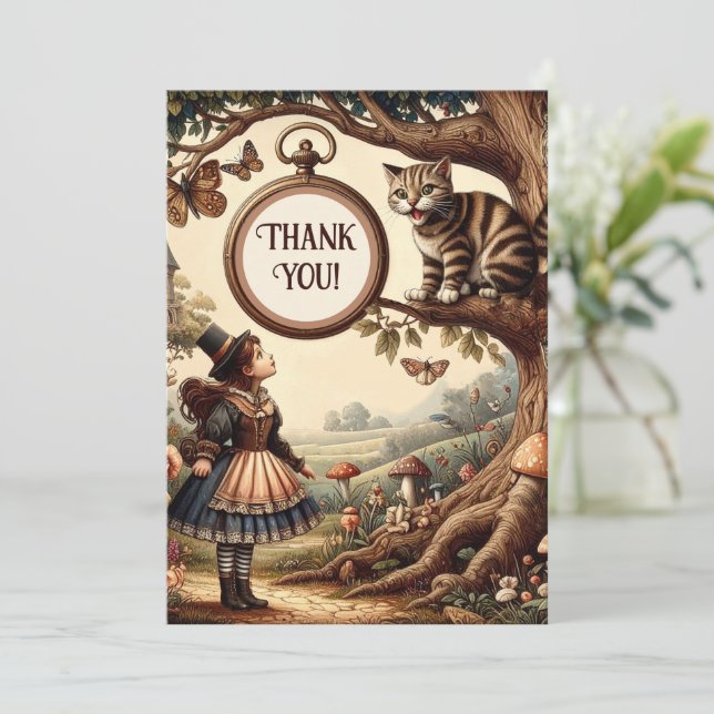 Carte De Remerciements Alice et Chat du Cheshire: Fantaisie merveilleuse  (Debout devant)