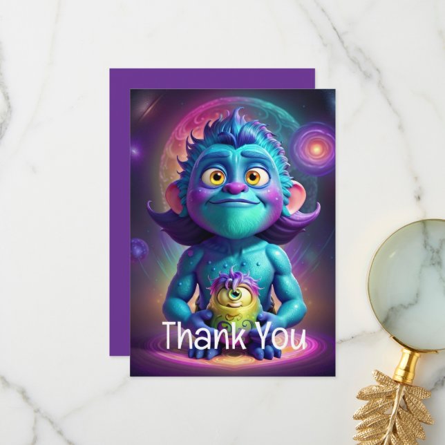 Carte De Remerciements Alien et ami de l'espace (Devant/Arrière en situation)