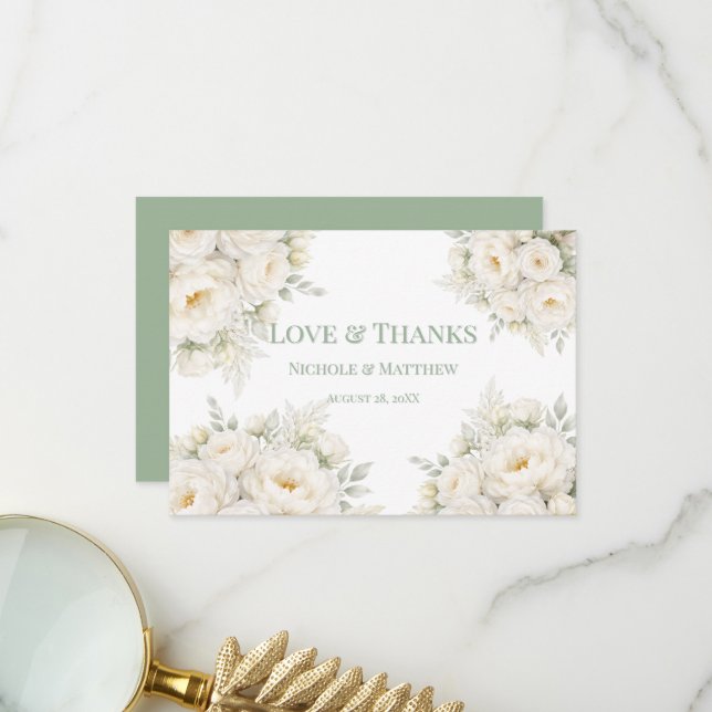 Carte De Remerciements All White Floral Wedding Thank You Cards (Devant/Arrière en situation)