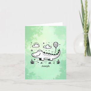 Carte De Remerciements Alligator Heureux avec Ballon - Jolie Décoration p