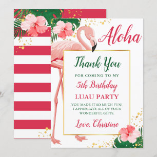 Carte De Remerciements Aloha Flamant rose Tropical Rose Floral Anniversai