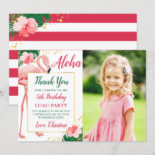Carte De Remerciements Aloha Flamant rose Tropical Rose Floral Photo Anni