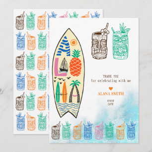 Carte De Remerciements Aloha TIKI Surfboard Tropical Luau Hawaiian Party
