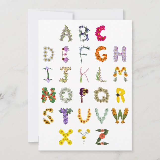 Carte De Remerciements Alphabet de fleurs ABC | Alphabet botanique | Fleu (Devant)