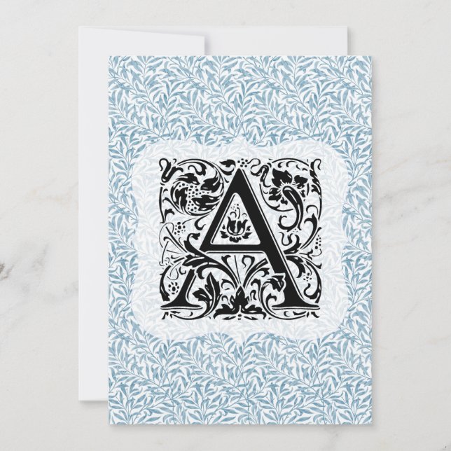 Carte De Remerciements Alphabet William Morris Saule Branche Bleu (Devant)