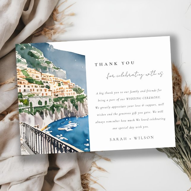 Carte De Remerciements Amalfi Coast Italie Aquarelle Mariage Paysage (Créateur téléchargé)