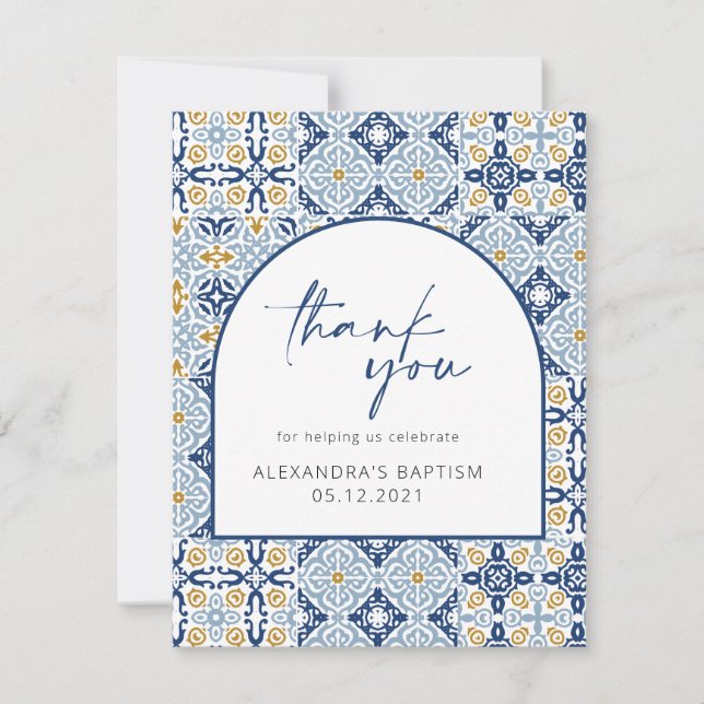 Carte De Remerciements Amalfi Positano Carrelage Bleu Méditerranée (Devant)