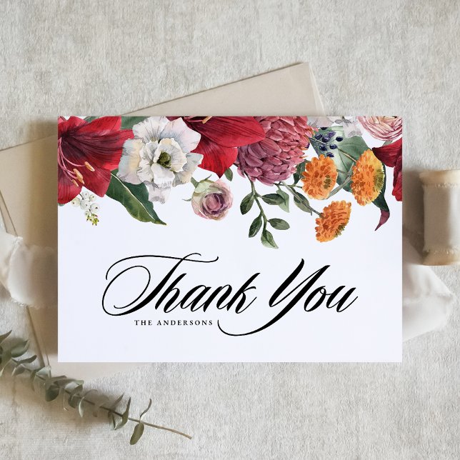 Carte De Remerciements Amaryllis aquarelle et maman Mariage floral (Créateur téléchargé)
